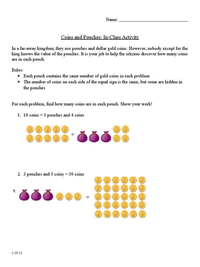 Pouch Coin Activity for Class 2 | PDF