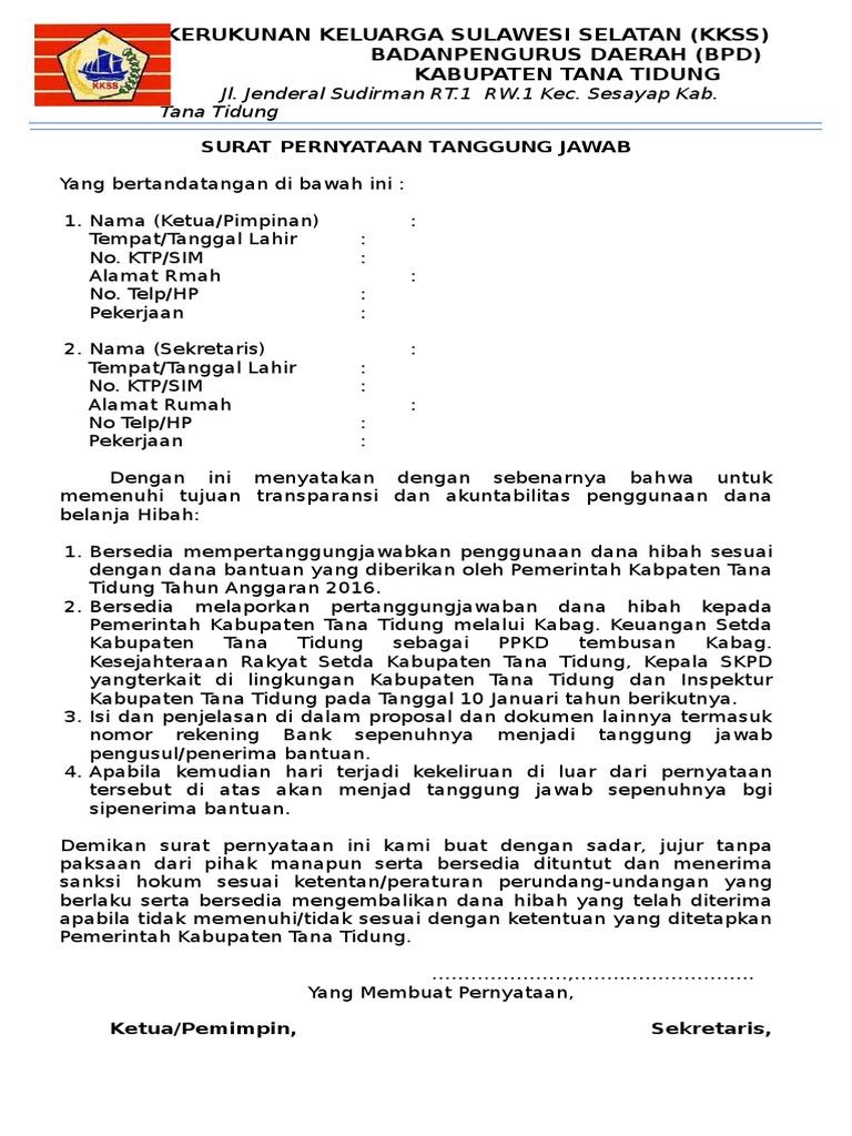 Surat Pertanggung Jawaban