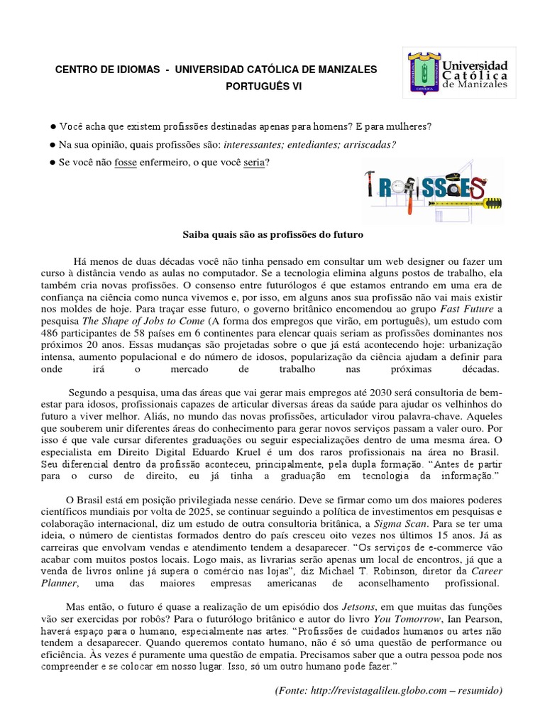 Texto Sobre Profissões