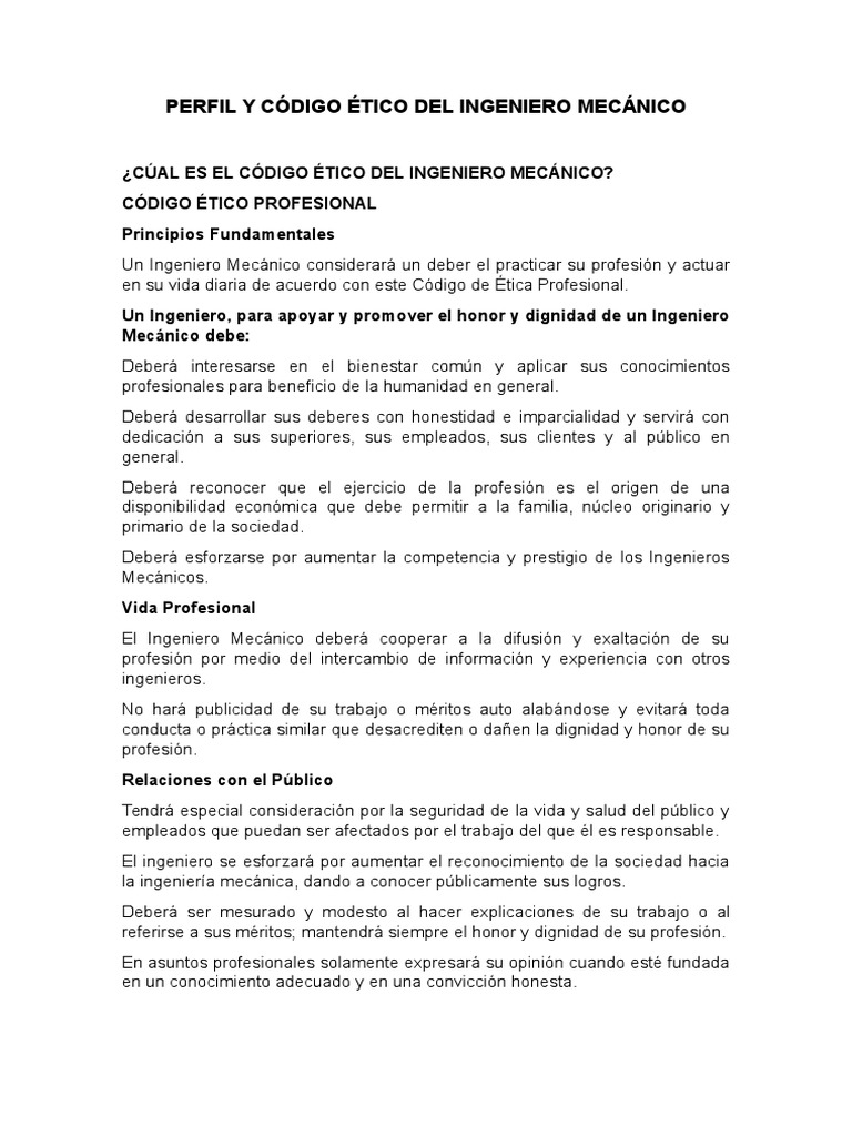 Cúal Es El Código Ético Del Ingeniero Mecánico PDF Ingeniería Ingeniería mecánica