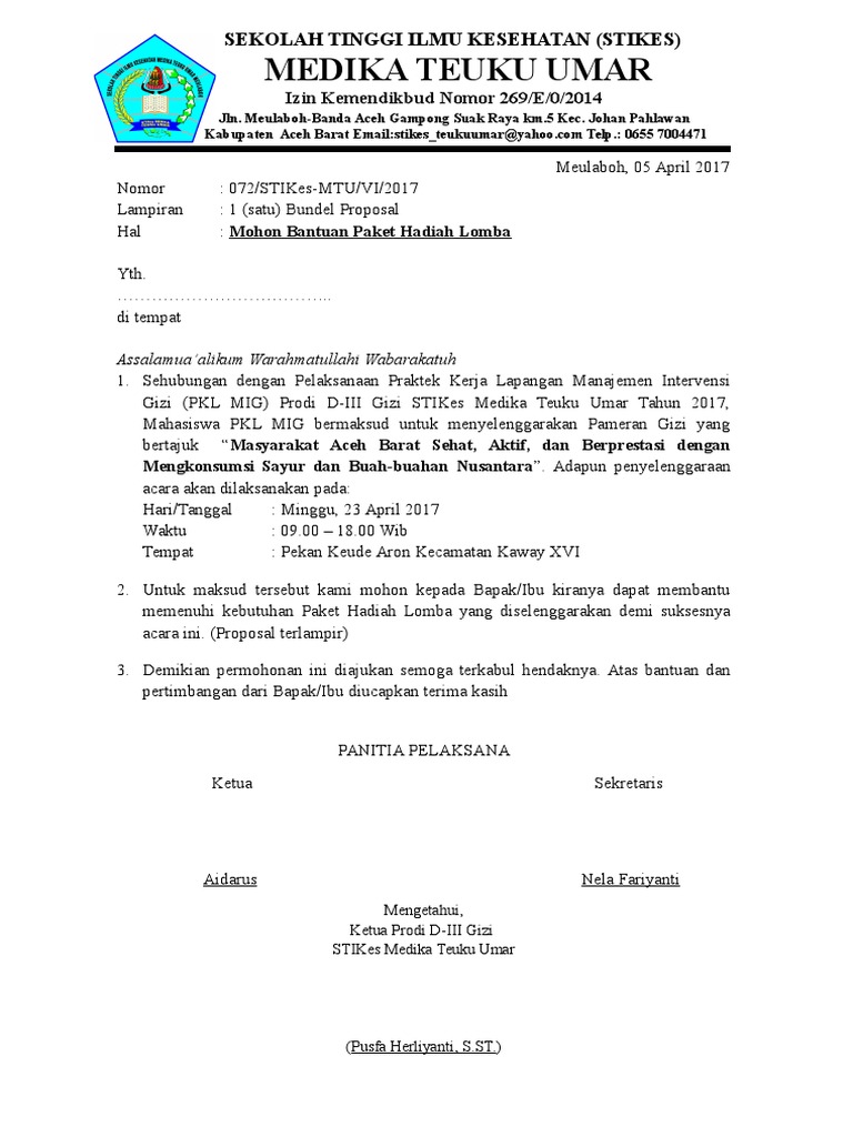 Contoh Surat Permintaan Dana Malaysia
