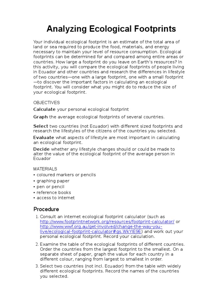 Ecological Footprint Graphing and Analysis | PDF | Lifestyle (Sociology) |  Ecology