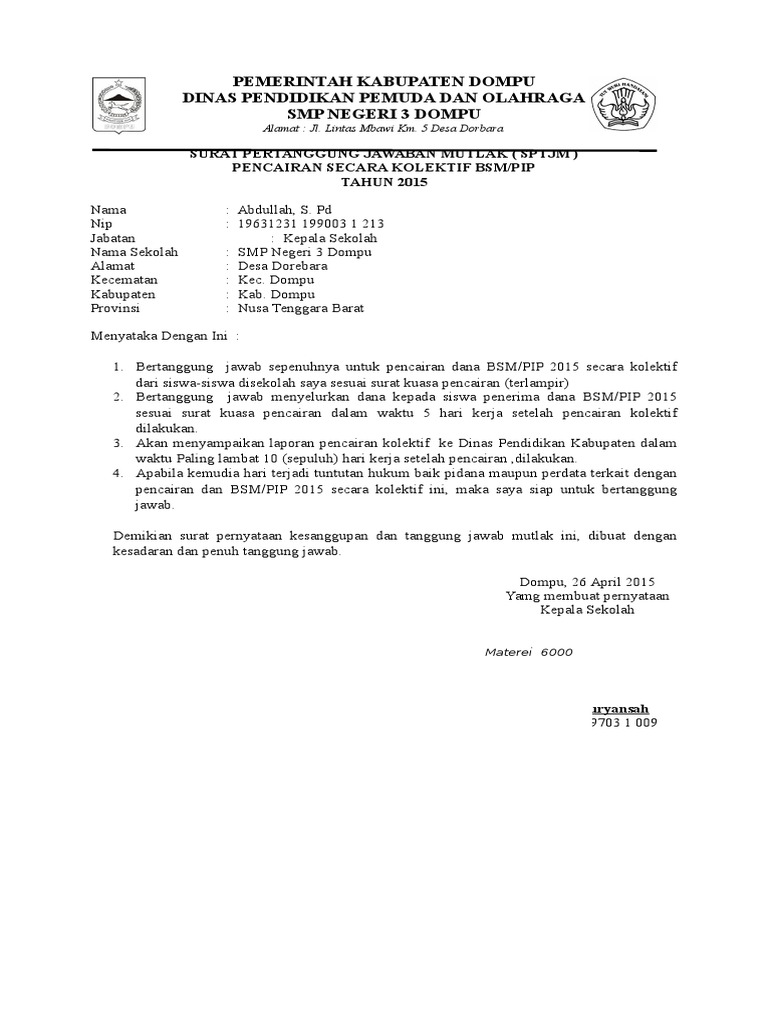 Surat Pertanggung Jawaban Mutlak