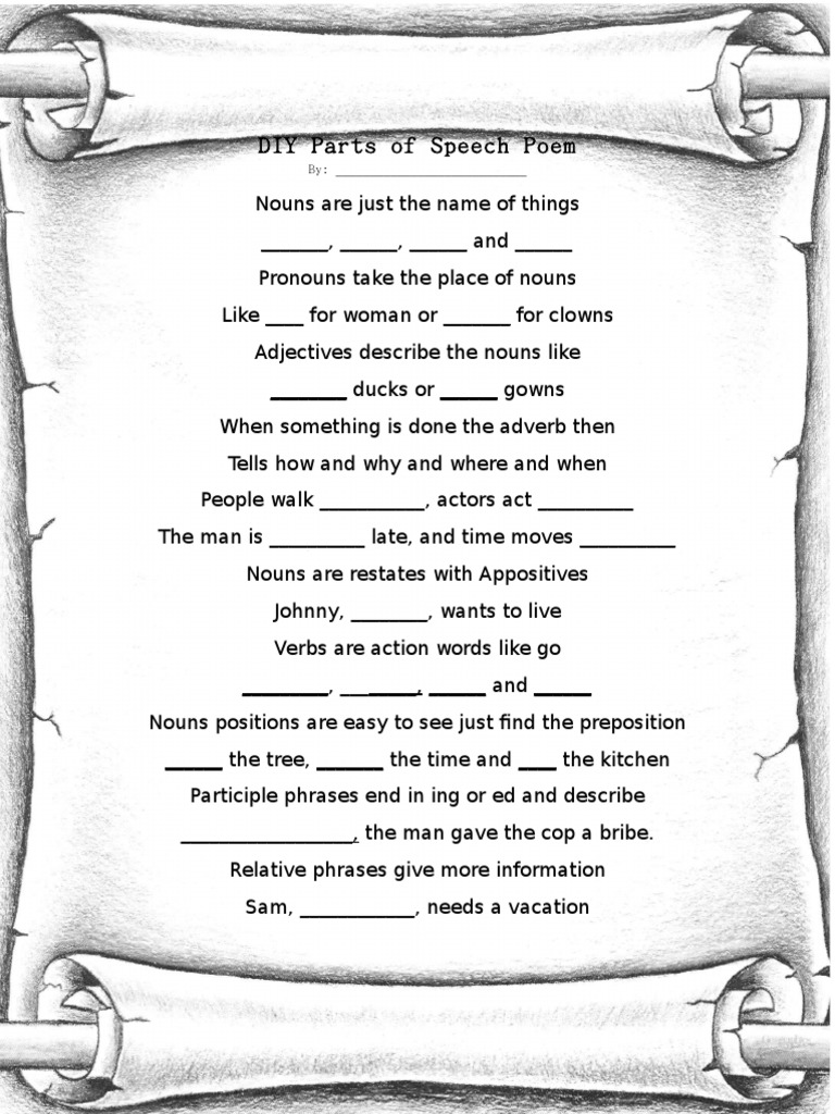 Diy Parts of Speech Poem Part Of Speech Noun