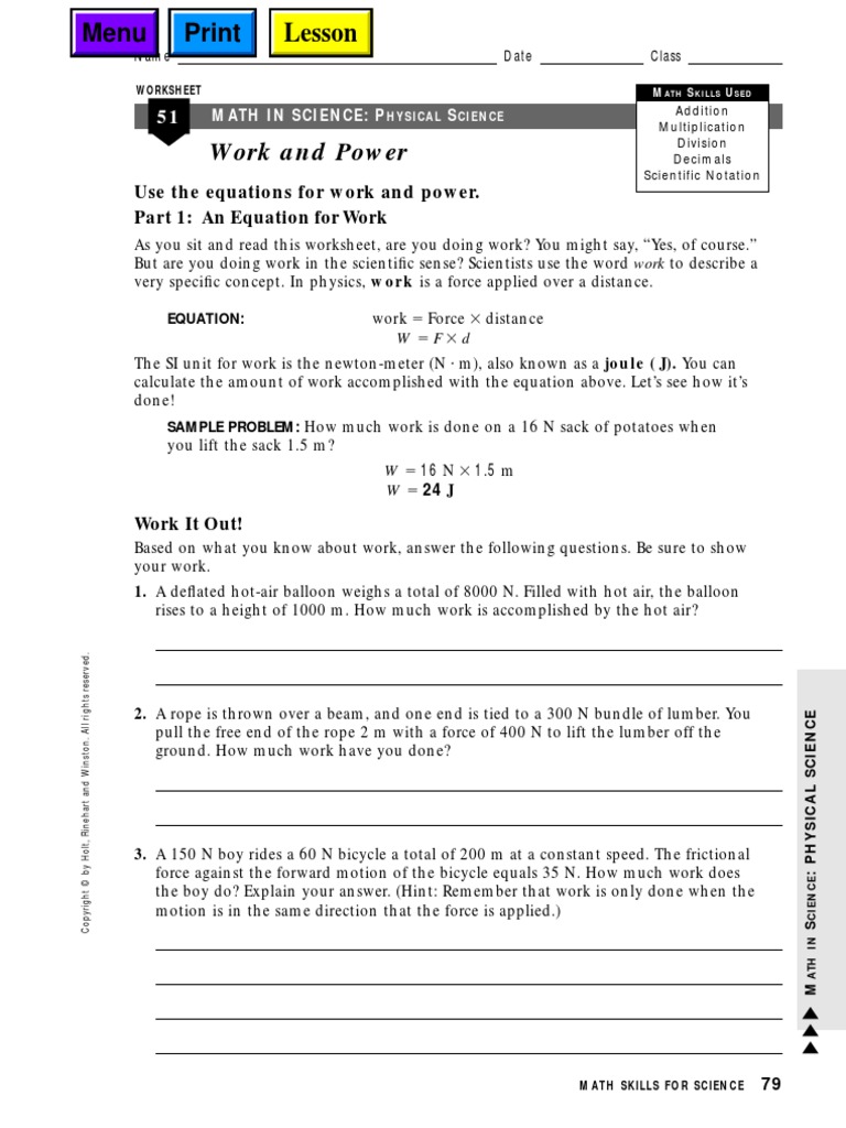 Work and Power Math in Science | PDF | Lift (Force) | Stairs