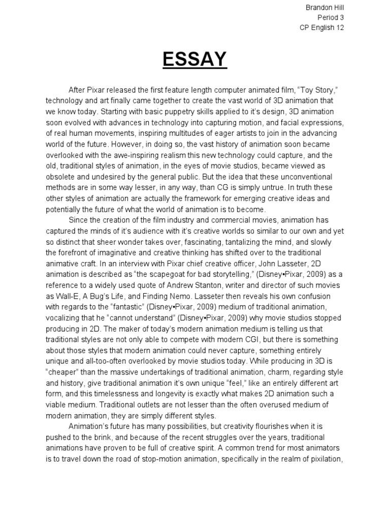 Argumentative Essay | PDF | Pixar | Animation