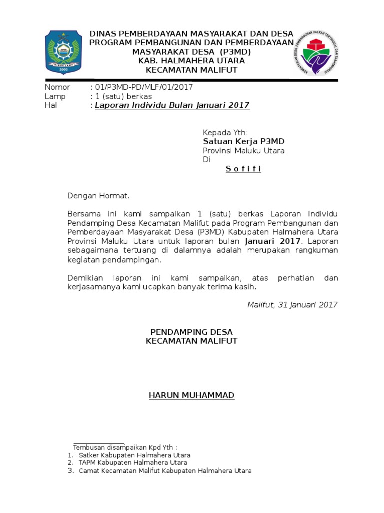 Contoh Laporan Individu Pendamping Desa