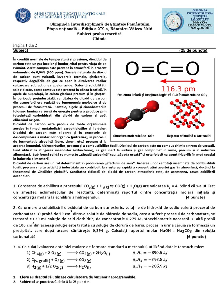 Subiecte Onsp Chimie Proba Teoretica 2016
