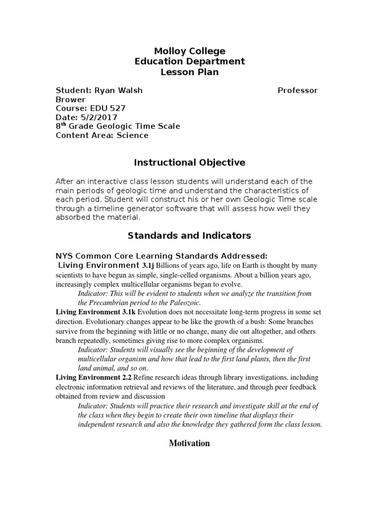 Geologic Time Lesson Plan PDF Homework Lesson Plan