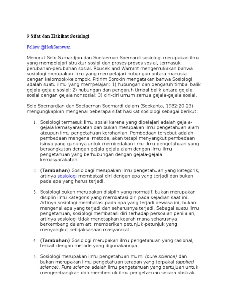 9 Sifat Dan Hakikat Sosiologi Pdf