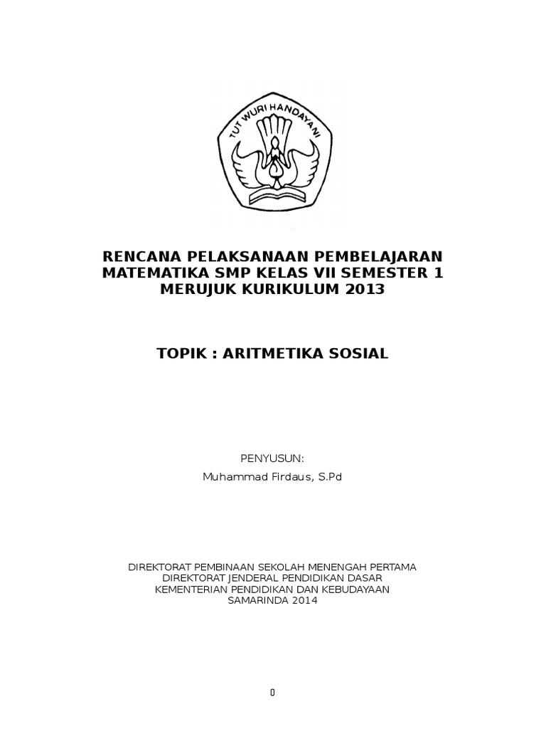 Rpp Aritmetika Sosial Kelas 7