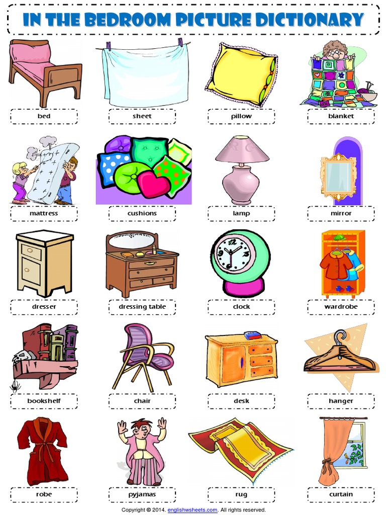 In The Bedroom Esl Picture Dictionary Worksheet PDF