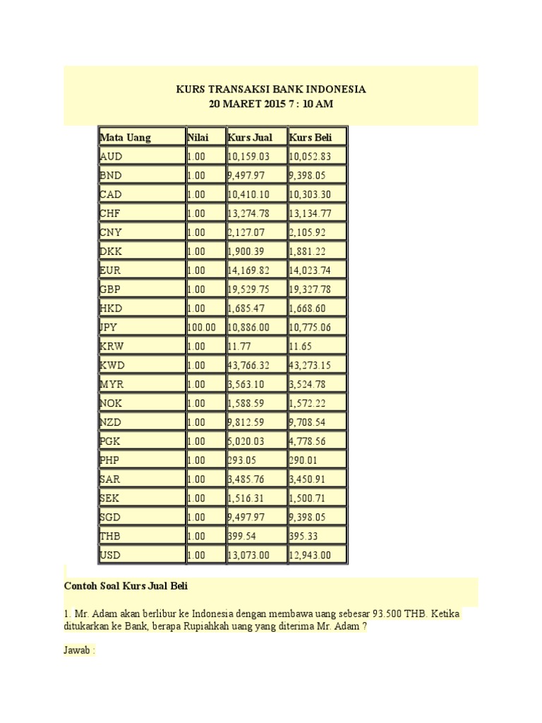Soal Kurs Valuta Asing