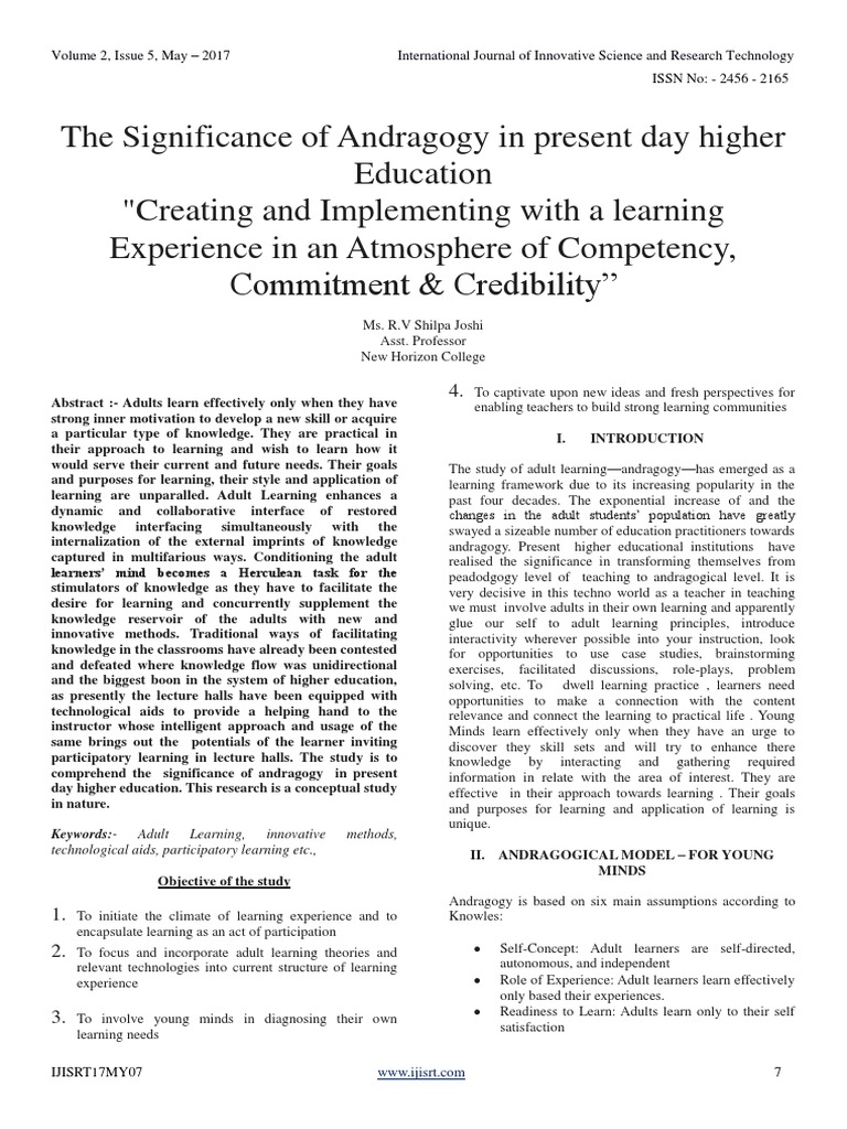 The significance of andragogy in present day higher education pdf