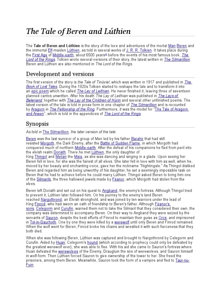 Beren and Lúthien: A Tale of Love | PDF | Middle Earth Races | Fantasy ...