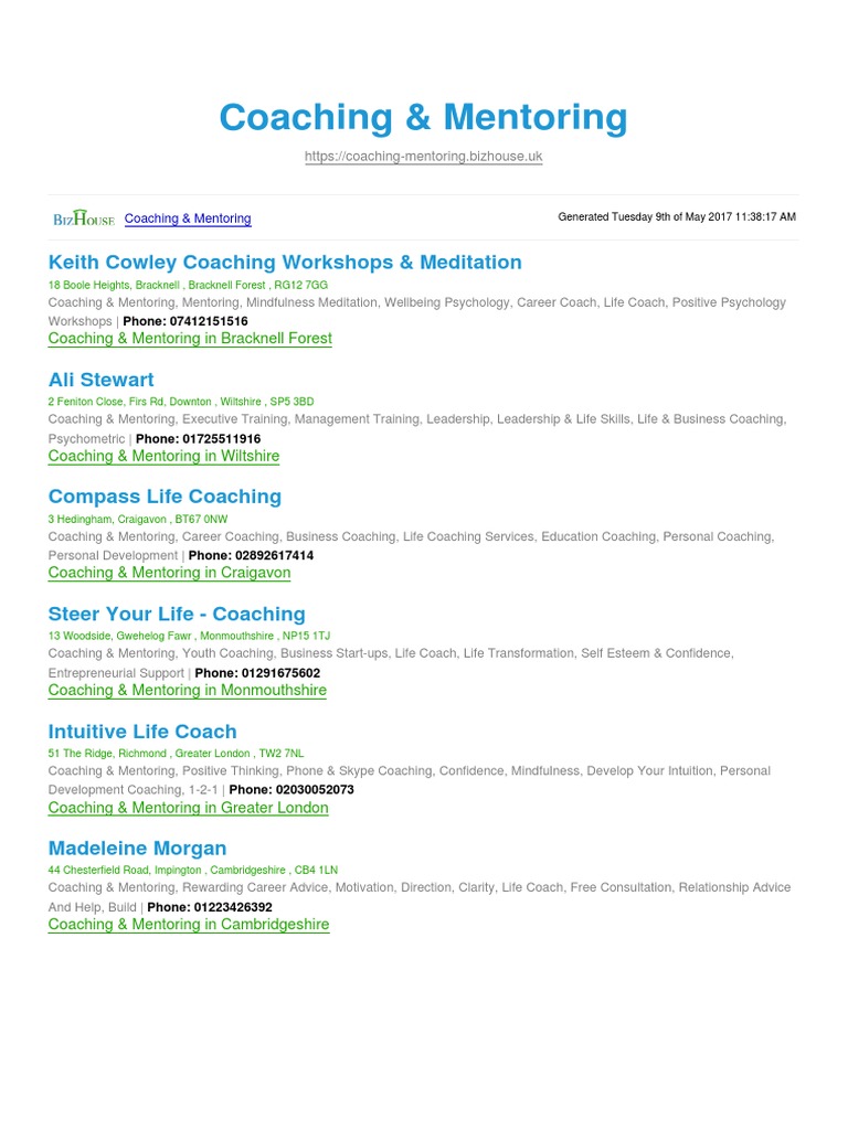 Coaching Mentoring BizHouse - Uk | PDF | Mentorship | Clinical Psychology