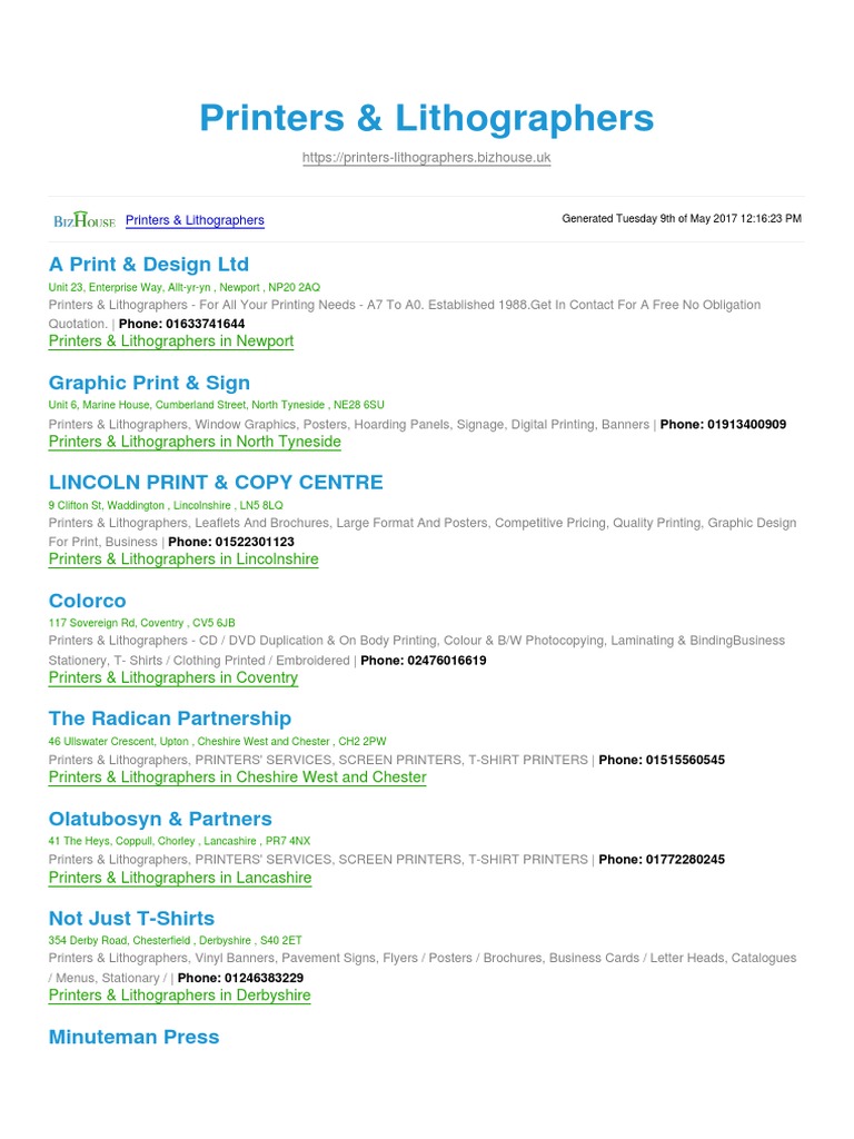 Printers Lithographers BizHouse Uk PDF Lithography Printer