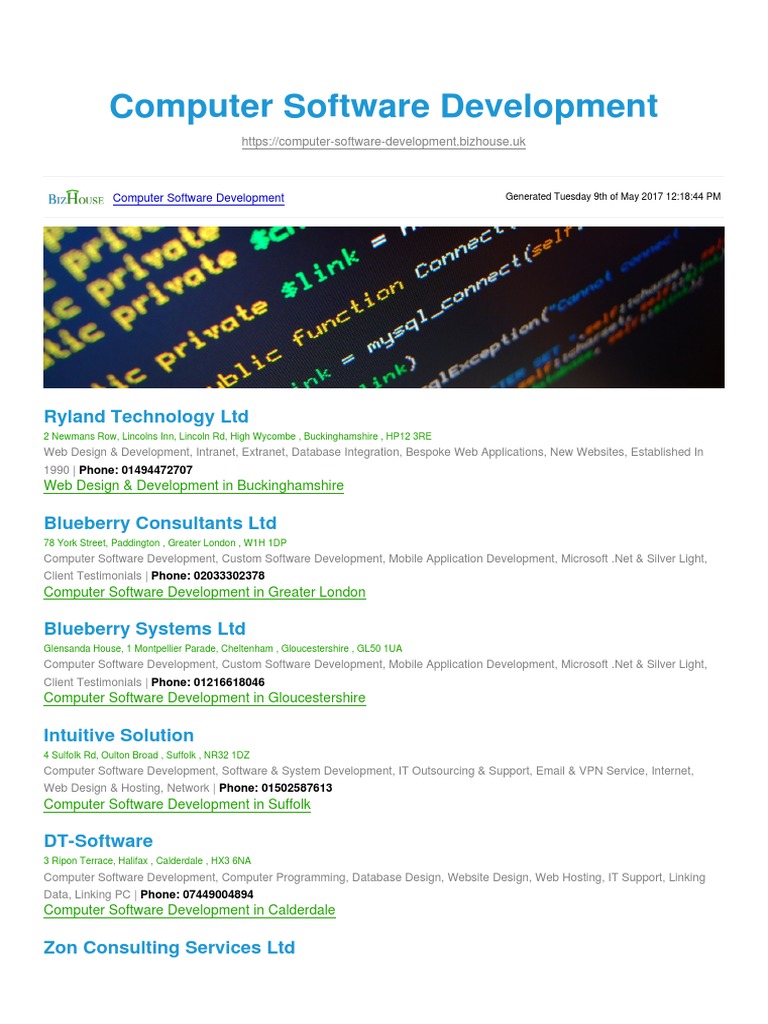 Custom Software Development Contacts | PDF | Application Software ...