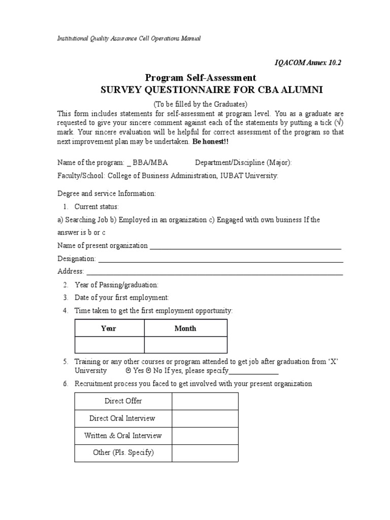 Alumni Survey Questionnaire for CBA | PDF | Educational Assessment ...
