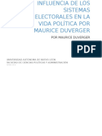 Resumen INFLUENCIA DE LOS SISTEMAS ELECTORALES EN LA VIDA POLÍTICA Por Maurice Duverger