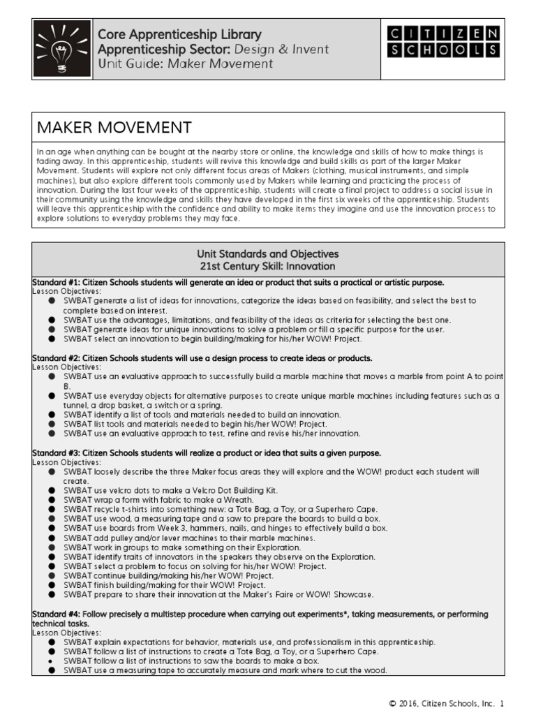Maker Movement: Core Apprenticeship Library Apprenticeship Sector ...