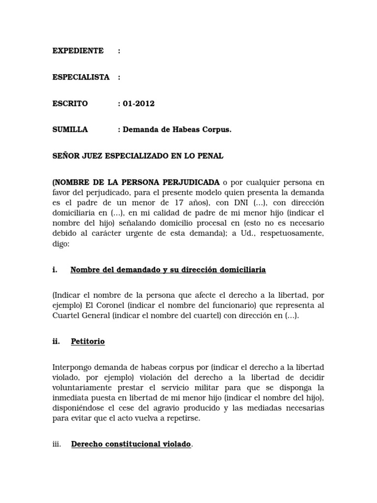 Habeas Corpus Modelo | Habeas corpus | Esfera pública