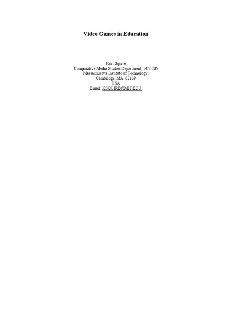 Video Games in Education Kurt Squire PDF Simulation Video Games