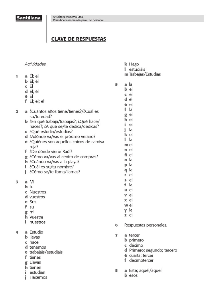 SANTILLANA EJERCICIOS DE GRAMATICA ANSWER KEY visual data 7