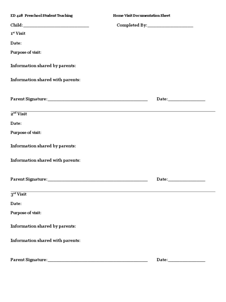 Home Visit Documentation Sheet | PDF