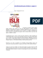 El SENIAT Brinda Información para Declarar y Pagar El ISLR