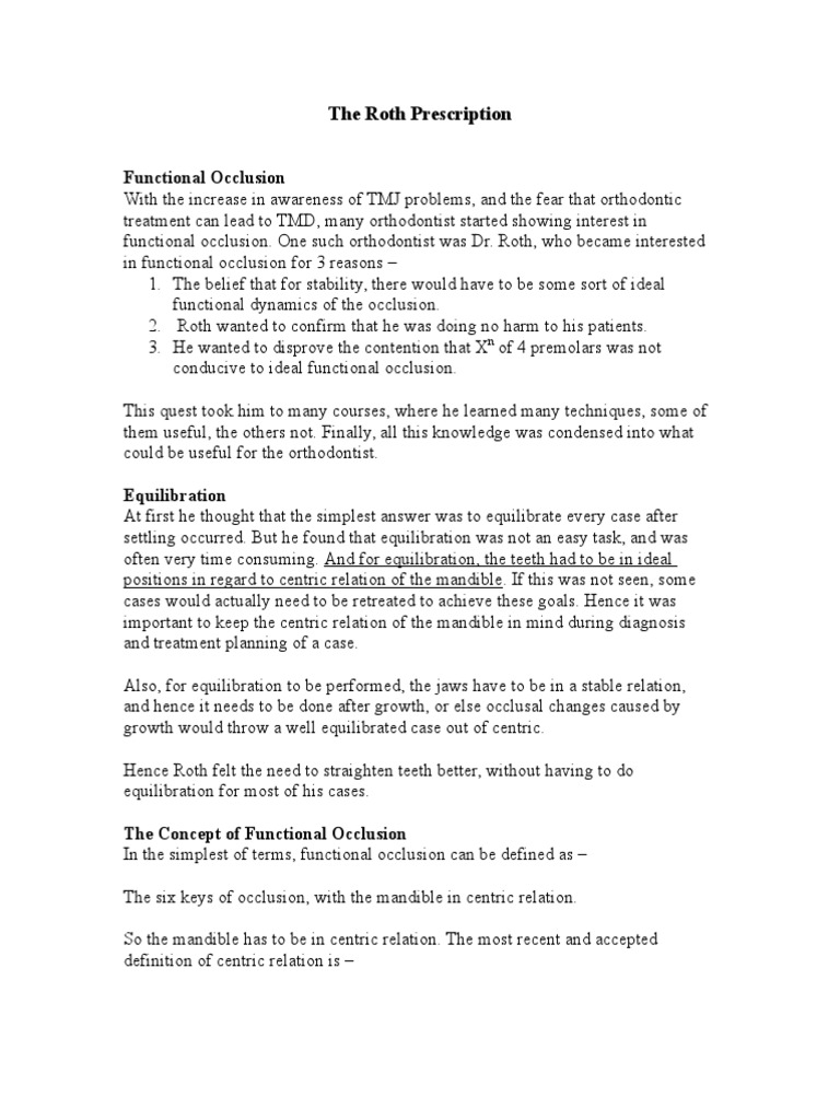 Roth Prescription in Functional Occlusion | PDF | Dentistry Branches ...