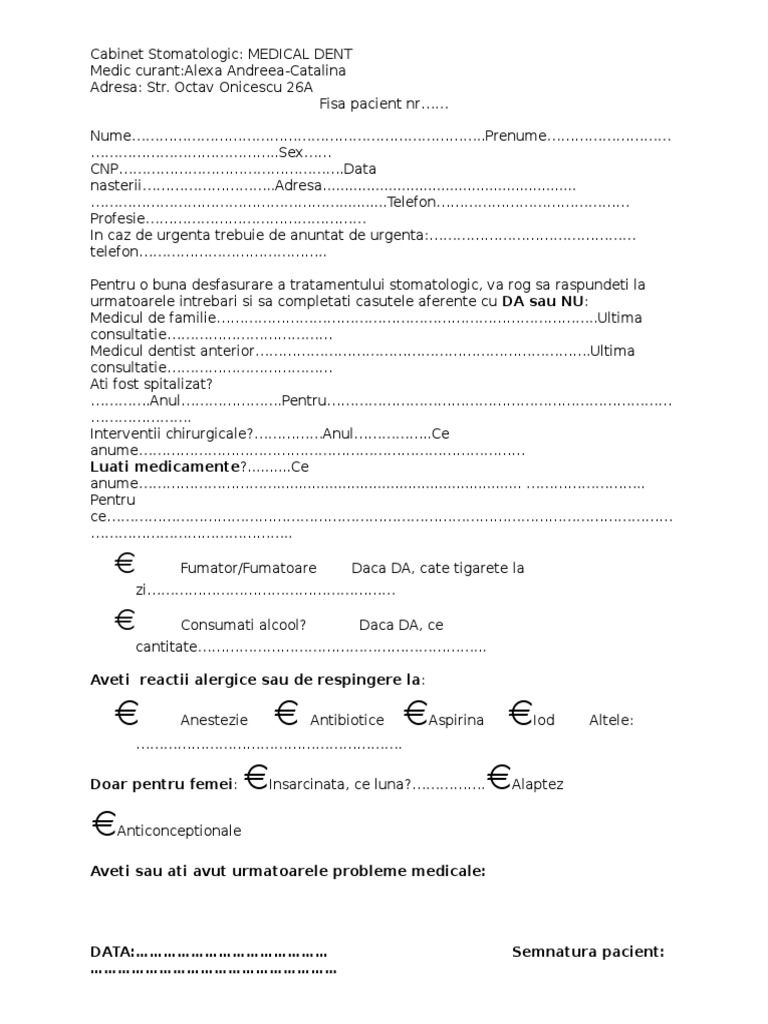 Fisa Pacient | PDF