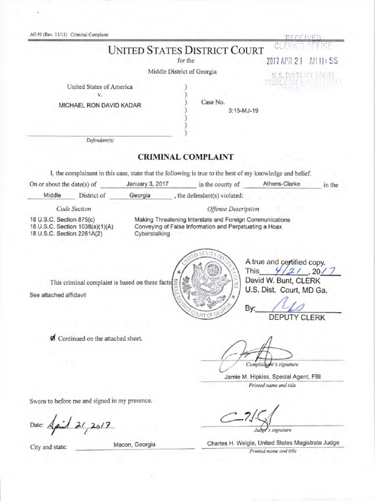 Criminal Complaint in Georgia Against Michael | PDF