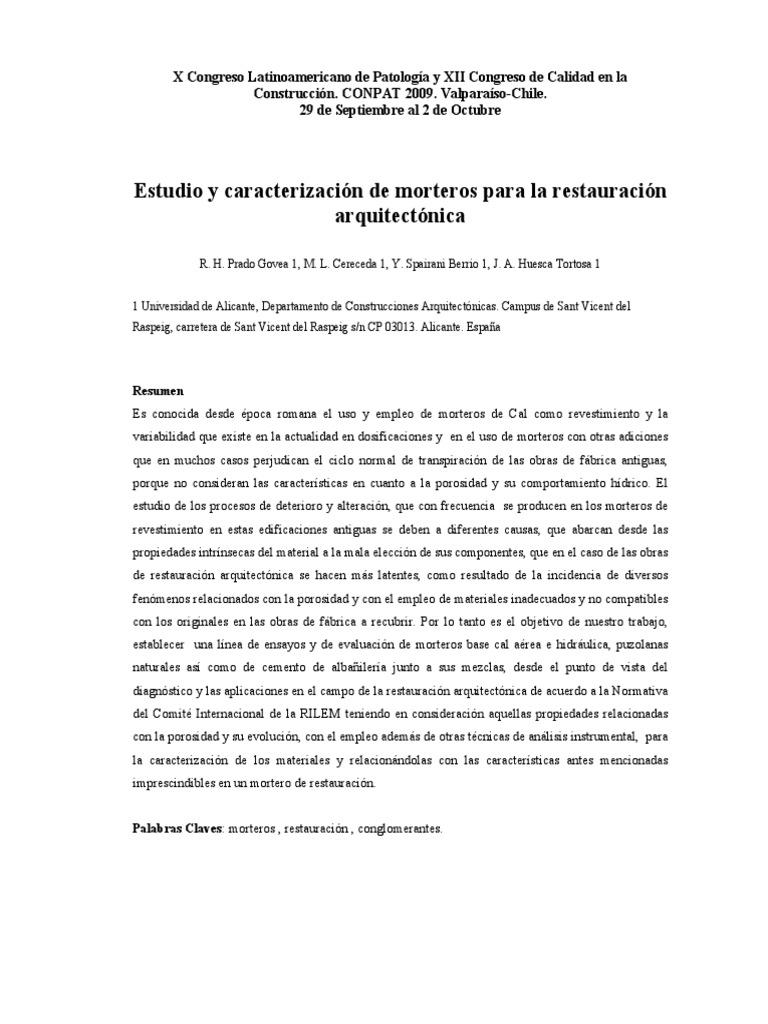 Estudio y Caracterización de Morteros Para La Restauración 