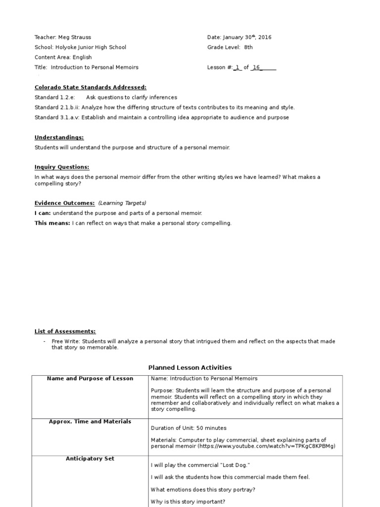 Colorado State Standards Addressed PDF Narrative Cognition