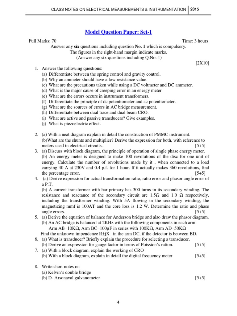 Electrical Measurements & Instrumentation Notes | PDF | Measuring ...