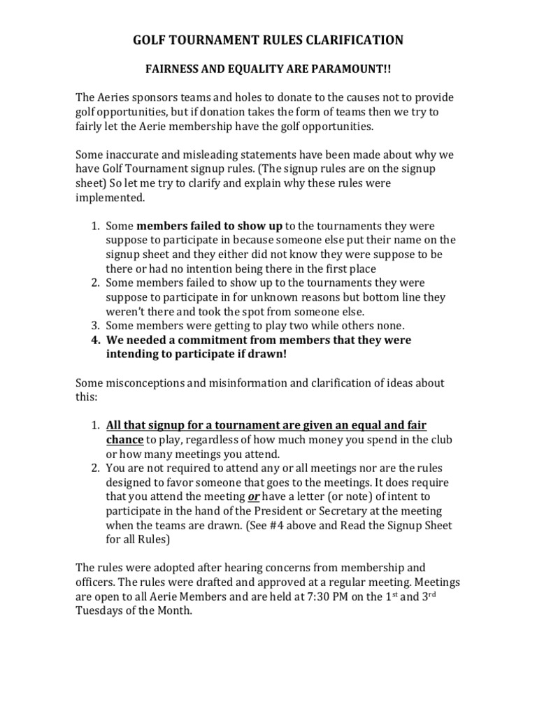 Golf Tournament Rules Clarification | PDF | Sports & Recreation
