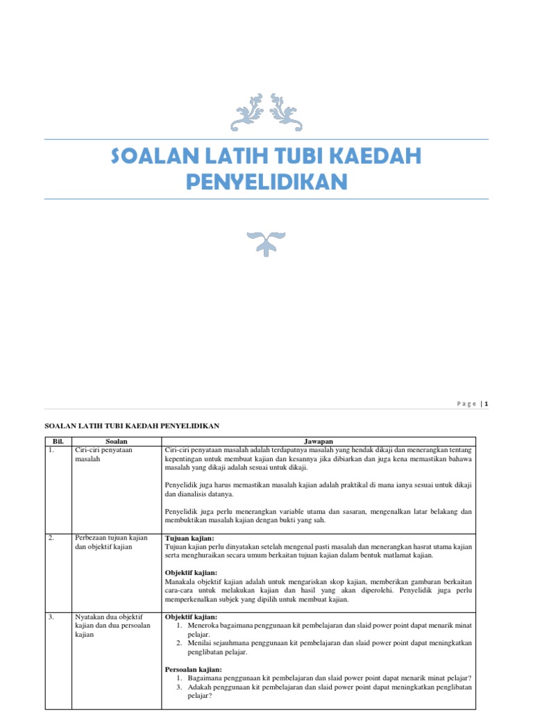 Soalanlatihtubikaedahpenyelidikan-160101141207