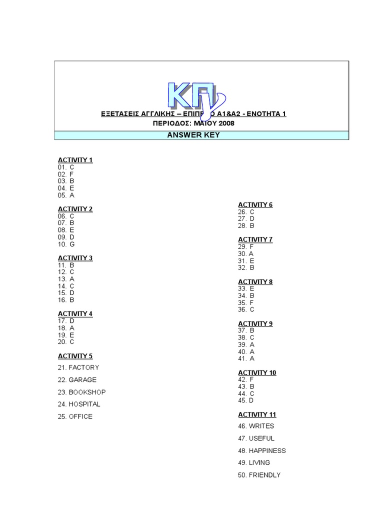 Answer Key: Activity 1 | PDF