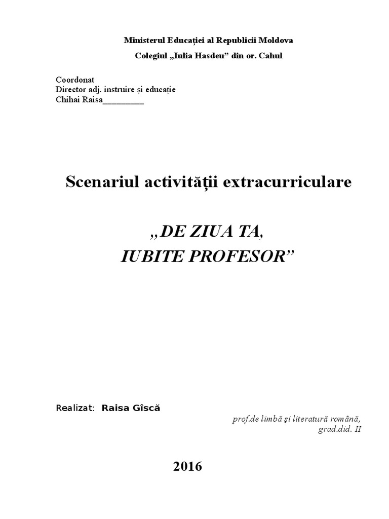 De Ziua Ta Iubite Profesor EU | PDF