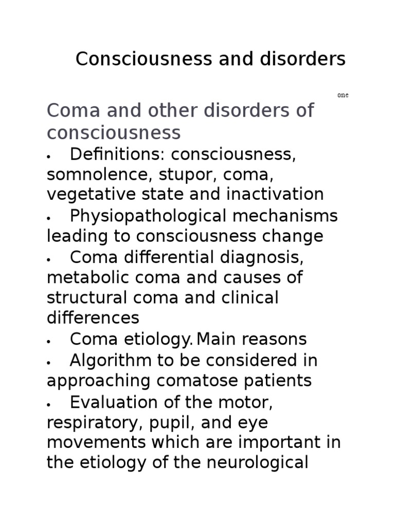 Coma and Disorders of Consciousness | PDF | Coma | Thalamus