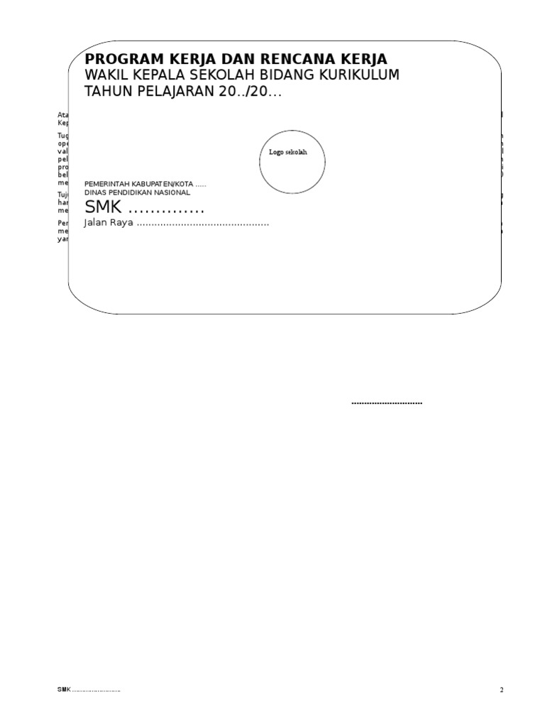 Program Kerja Dan Rencana Kerja Wakil Kepala Sekolah