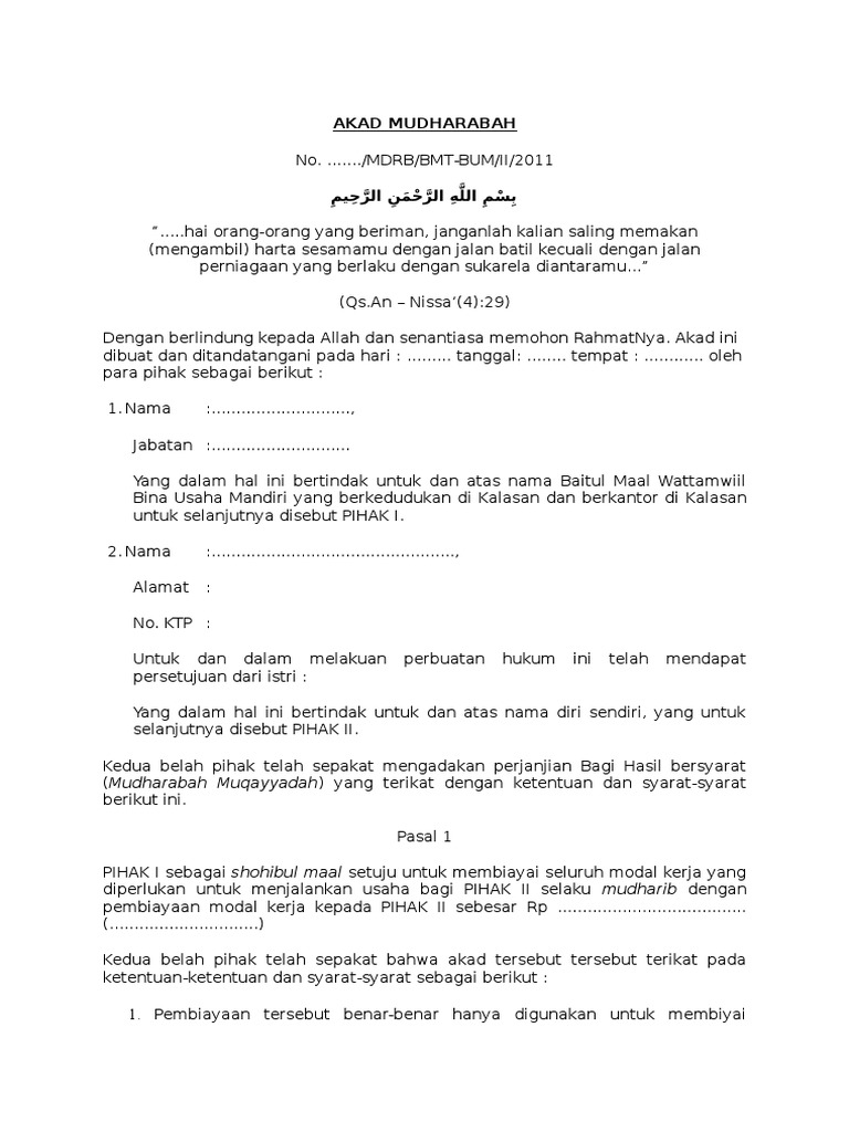 Akad Mudharabah Dan Musyarakah