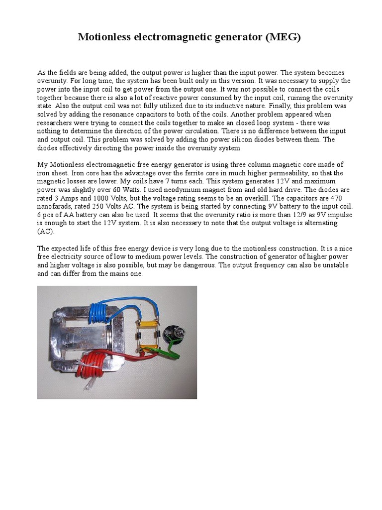 Motionless Electromagnetic Generator Overview | PDF | Inductor ...