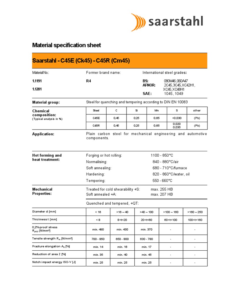C45E Steel Material Specifications | PDF | Steel | Heat Treating