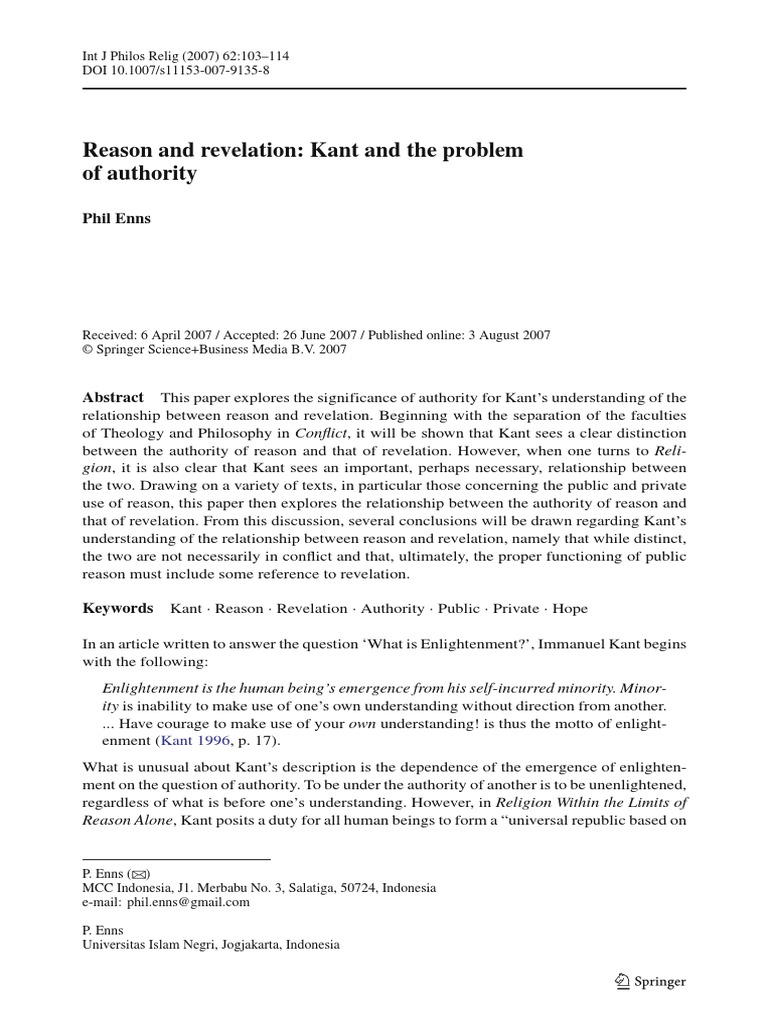 Reason and Revelation Kant and The Probl PDF PDF Reason Immanuel Kant