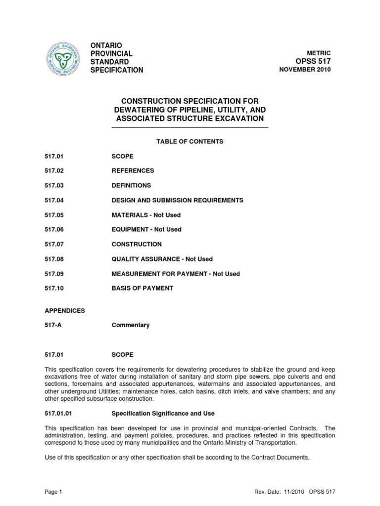 Dewatering Specification for Utilities | PDF | Specification (Technical ...