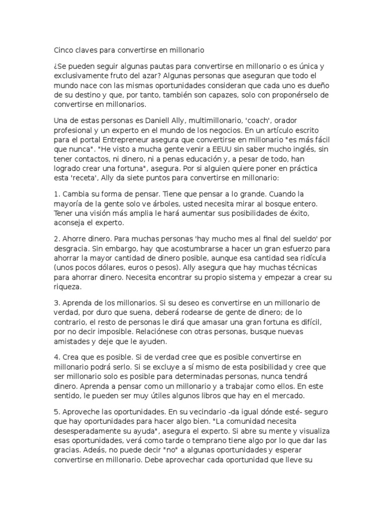 Cinco Claves para Convertirse en Millonario | PDF | Dinero