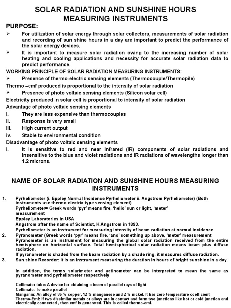 Solar Radiation Measurement Instruments | PDF | Thermocouple | Radiation