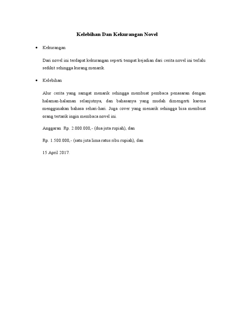 Kelebihan Dan Kekurangan Novel Pdf